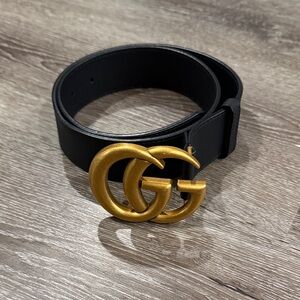 Gucci Black Belt with Gold GG Buckle